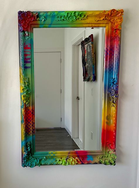 Mirror Frame Painting Ideas, Style Large Wall, Octagon Mirror, Minimalist Mirrors, Colorful Wall Decor, Butterfly Mirror, Distressed Mirror, Orange Mirror, Driftwood Mirror