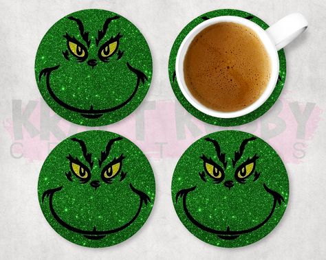 Neoprene Table Coasters - Xmas - Grinch Christmas Epoxy Coasters, Christmas Coaster Ideas, Epoxy Coasters Diy, Grinch Bookmarks, Grinch Coasters, Christmas Resin Ideas, Epoxy Gifts, Coasters Epoxy, Grinch Diy