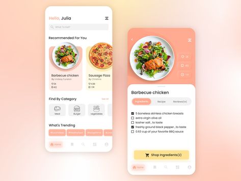 Recipe App Ui Design, Recipe App Design, Interface App, Recipe Book Design, Recipe App, Ui Ux App, Cooking App, Mobile App Design Inspiration, Fitness App