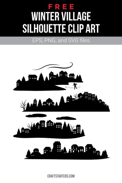 Village Silhouette, Silhouette Template, City Silhouette, Winter Village, Silhouette Clip Art, Silhouette Stencil, Silhouette Svg, Cricut Svg, Christmas Projects