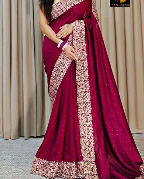 Most trending sarees on Instagram Dm order to whatsup 8309874411 @hansicollections inbox folder Beautiful premium quality soft Georgette sarees with all over beads work along with embroidery cut work border Blouse same as in pic *Beware of Replicas* #hansicolletions #banarasisaree #organzaasaree #kuppadam #uppadasarees #uppadasilk #uppadatissuesarees #weddinginspiration #bridelwear #festivalfashion #ganeshfestival #treditionallook #desingerwearinspiration #sareesofinstagram #sareeblo... Saree For Function, Latest Saree Trends, Latest Silk Sarees, Wedding Sarees Online, Amazing Embroidery, Women Saree, Latest Saree, Party Sarees, Saree For Women