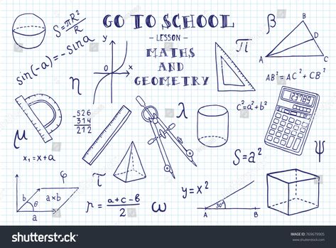 Maths and geometry. Hand sketches on the theme of Maths and geometry. Note book page paper. Vector illustration. #Ad , #sponsored, #sketches#theme#Hand#Maths Note Book Page, Geometry Book, Maths Geometry, School Doodle, Hand Sketches, Paper Vector, Journal Idea, Applique Templates, Math Geometry