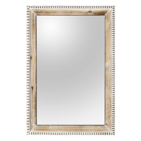 Farmhouse Beaded Mirror, Mirror Makeover Ideas, White Wood Mirror, Powder Room Mirrors, Bead Mirror, Mirrors Bedroom, Rectangle Wall Mirror, Beaded Frame, Bathroom Vanity Decor