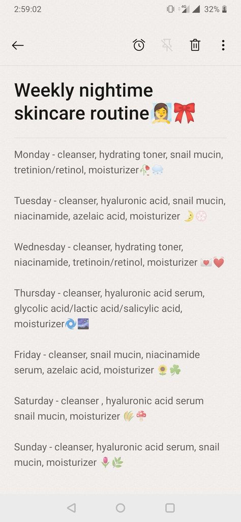 Weekly Skincare routine Weekly Night Skin Care Routine, Weekly Serum Routine, Long Skincare Routine, Skincare Weekly Routine, Hair Care Weekly Routine, Salicylic Acid Routine, Week Skin Care Routine, Tretinoin Routine Skincare, Tretinoin Routine