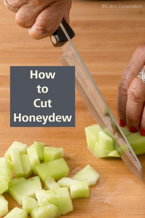 Learn how to cut honeydew and you’ll be enjoying it all summer long. Use a sharp knife that’s the right size for the melon, like Cutco’s Hardy Slicer, which works great on a medium-sized honeydew. #MyCutco #Easy #Honeydew #HowTo #KitchenTips How To Cut Honeydew Melon, Storing Fruit, Honeydew Melon, Juicy Fruit, Fruit Platter, Summer Refreshments, Honeydew, Delicious Fruit, Diet Tips