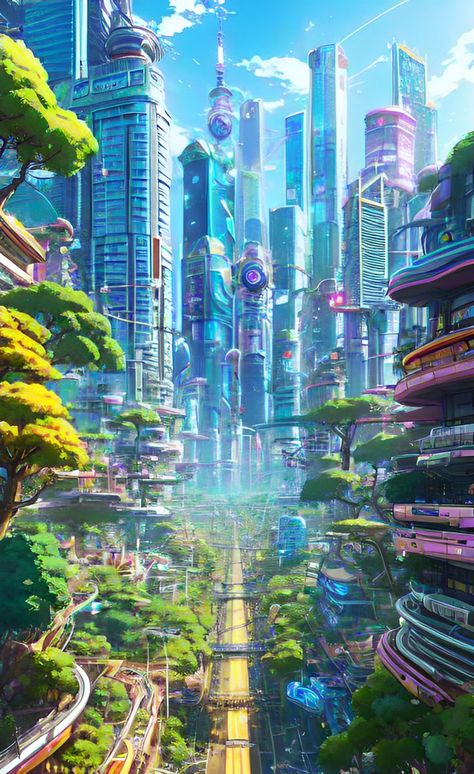 Fantasy City Concept Art, Modern Fantasy City, City Concept Art, Sci Fi Landscape, Eco City, Sci Fi City, 3d Art Drawing, My Fantasy World, Cyberpunk Aesthetic