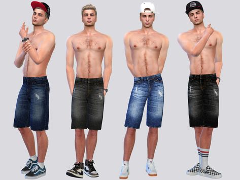 Jorts Sims Cc, Denim Dye, Long Jean Shorts, Office Pants, Baby Jeans, Baggy Shorts, Sims 4 Cc Mods, Striped Polo Shirt, Dye Shirt