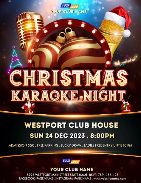 Online free Christmas Karaoke Night Flyer maker. Click to edit online & enjoy free download Christmas Karaoke Party Ideas, Karaoke Party Ideas, Karaoke Night Flyer, Christmas Karaoke, Karaoke Night, Flyers Design, Karaoke Party, Christmas Flyer, Flyer Maker