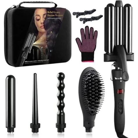 Curling Iron Set 5 in 1 Curling Wand Beach Hair Waver Curling Iron & 3 Waver Curling Iron, 3 Barrel Curling Iron, Wand Curling Iron, Rough Hair, Silky Straight Hair, Hair Curling Iron, Small Curls, Barrel Curling Iron, Medium Curls