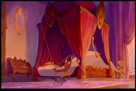 Canopy bed inside castle from Disney's "Beauty And The Beast." Beauty And Beast Bedroom, Beauty And The Beast Bedroom, Inside Castle, Beast Castle, Disney Scenes, Inside Castles, Beast's Castle, Theme Board, Disney Challenge