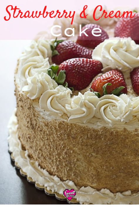 Vanilla Cake With Strawberry Filling And Cream Cheese Frosting, Strawberry Cassata Cake Recipes, Strawberries Cream Cake, Strawberry Torte Cake, Strawberry Ice Cream Cake Recipe, Strawberry Cream Cake Recipe, Strawberry Icecream Cake, White Strawberry Cake, White Cake With Strawberries