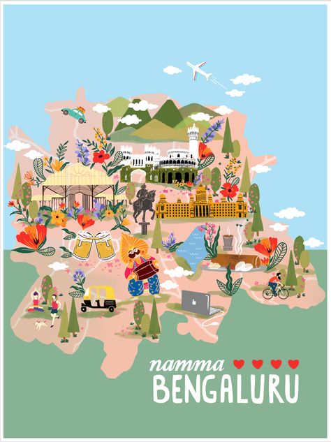 Bangalore map-Project for chumbak on Behance Namma Bengaluru Illustration, Bangalore City Illustration Art, Bangalore City Illustration, Bangalore Illustration Art, Jammu And Kashmir Illustration, Bangalore Map Illustration, Bangalore Doodle Art, Bengaluru Illustration, Bangalore Poster