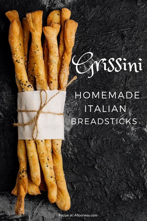 These are crunchy Italian breadsticks that will crack when you break them but they have a tunnel of tender, chewy bread on the inside. They make wonderful snacks, appetizers, or addition to an Italian lunch or dinner. Make a lot because they go fast. Pizza Dough Bread Sticks, Grissini Breadsticks Recipe, Breadsticks Aesthetic, Bread Sticks Recipe Easy, Crunchy Breadsticks, Italian Breadsticks Recipe, Breadstick Recipe, Italian Breadsticks, Italian Bread Sticks