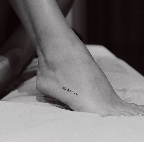 Living For Me, Wedding Date Tattoos, Roman Numbers Tattoo, Baby Memorial Tattoos, Small Foot Tattoos, Roman Numeral Tattoos, Date Tattoos, Foot Tattoos For Women, Bff Tattoos