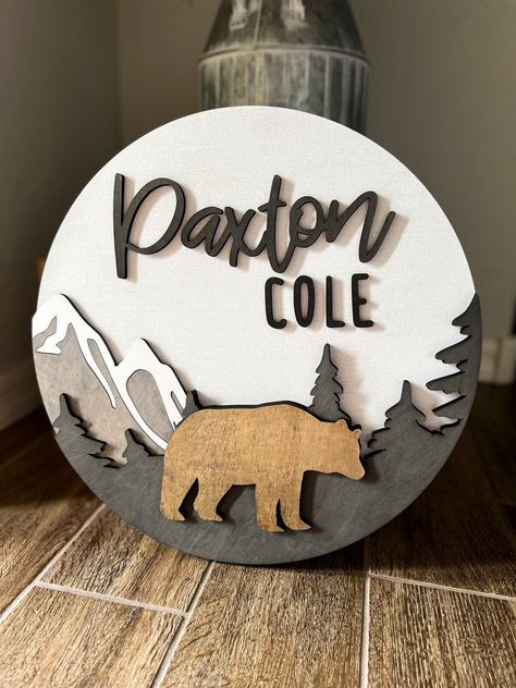 Baby Signs Wooden, Baby Name Signs For Nursery, Name Signs For Nursery, Western Baby Names, Personalized Name Signs, Cowboy Nursery, Laser Focus, Sweet Baby Names, Woodland Trees