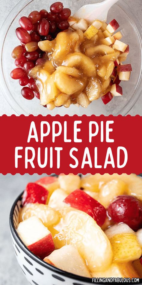 Looking for an easy fruit salad recipe? Make this apple pie fruit salad with grapes, pears, apples, and a "secret sauce" ingredient that brings it all together! This easy dessert is a great Thanksgiving fruit salad, Christmas fruit salad, and just because salad with fruit. Fruit Salad With Canned Fruit, Christmas Fruit Salad Recipes, Fruit Salad Snap, Fruit Salad Christmas, Apple Fruit Salad, Fruit Salad Ideas, Fall Fruit Salad, Thanksgiving Fruit Salad, Salad With Fruit