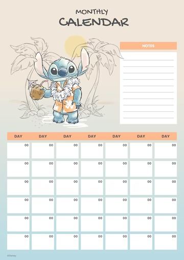 Stitch Monthly Calendar | Premium Disney template Disney Calendar, Blank Monthly Calendar, Notes Aesthetic, November Calendar, Disney Paintings, Mother Daughter Outfits, Elf Art, Monthly Calendar Printable, Card Banner