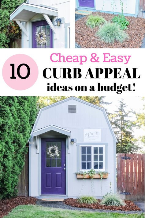 Discover how to update your front yard with these 10 easy DIY projects including landscaping, porch decor, paint for home exteriors and more. Before and after pictures included! Give your home its much-needed curb appeal on a budget. #curbappeal Simple Curb Appeal, Easy Curb Appeal Ideas, Easy Curb Appeal, Curb Appeal Easy, Landscaping Porch, Curb Appeal On A Budget, Easy Garden Ideas Landscaping, She Shed Office, Front Yard Garden Ideas