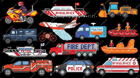 Premium Vector | Fire Truck vector illustration designed in 8 bit shapes 8 Bits, Emergency Vehicles, Fire Dept, Vector Illustration Design, Fire Truck, 8 Bit, Ambulance, Fire Trucks, Premium Vector