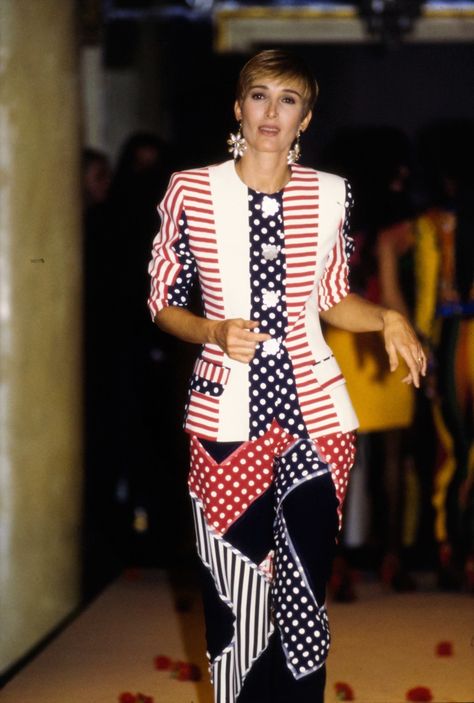 Moschino Spring 1991 Ready-to-Wear Collection - Vogue Moschino 90s, Vintage Runway, Winter Formal Dresses, Mode Chanel, Bright Eye, Embellished Jacket, Winter Formal, Costume Institute, Rick Rack