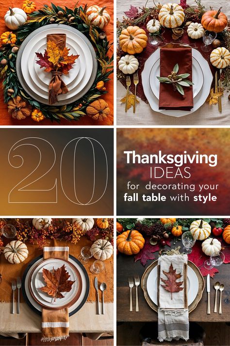 Discover 20 of the best Thanksgiving table decor ideas to create a beautiful and inviting holiday spread. From cozy, rustic details to elegant fall themes, make your dining table the center of attention this season. Transform your space into a warm, stylish setting! #ThanksgivingTable #FallDecor Thanksgiving Table Decor Ideas, Small Wooden Crates, Pumpkin Table Decorations, Edible Centerpieces, Creative Napkins, Fall Themes, Autumn Dining, Thanksgiving Table Decor, Diy Candle Holders