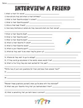 Used as a "Get to Know You" activity where students interview a classmate to learn more about them. Teaching interview skills, writing skills, listening skills, and descriptive skills. Best Friend Interview Questions, Interview Questions For Friends, Teaching Interview, Student Interview, Vocational Skills, Get To Know You Activities, Esl Activities, French Learning, How To Teach Kids