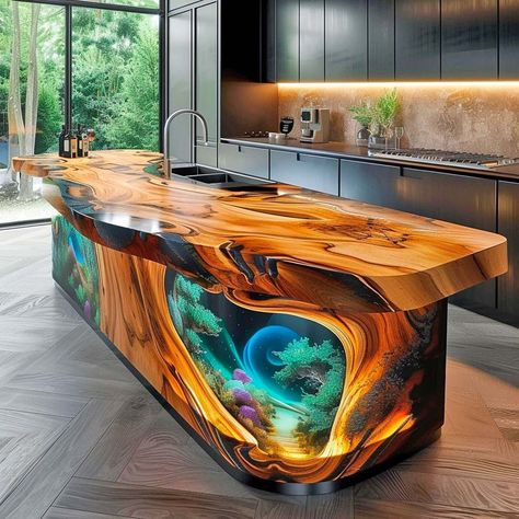 Epoxy Kitchen Island, Epoxy Kitchen Countertops, Countertops Epoxy, Fantasy Kitchen, Resin Kitchen, Epoxy Kitchen, Resin Tables, Purple Room, Cabin Kitchen