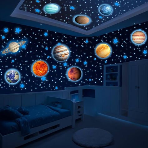 Amazon.com: LUMOSX Glow in The Dark Stars for Ceiling - 534pcs Solar System Stickers Glowing Stars Planets & Constellation EBook Glow Stars for Ceiling Glow in The Dark Stars and Planets for Ceiling (Green) : Baby Boys Astronaut Bedroom, Solar System Room For Kids, Solar System Bedroom Ideas For Kids, Unisex Room For Kids, Astronaut Room For Boys, Space Theme Room For Boys, Little Boy Room Ideas Bedrooms Kids, Outer Space Bedroom Boys, Kids Space Theme Bedroom