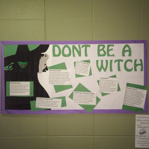 Don't be a witch roommate bulletin board ca ra Halloween Roommate Bulletin Board, Residence Life Bulletin Boards, Community Bulletin Board, Ra Door Decs, Ra Themes, Work Bulletin Boards, Ra Bulletins, Be A Witch, Ra Boards