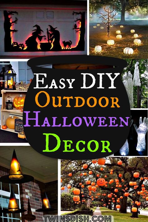 The most amazing collection of easy cheap DIY outdoor Halloween decorations for the yard, porch, or party. Many amazing ideas that can also work for apartments to transform the home into a haunted house. #Halloweendecorations #Party #Outdoordecorations Diy Outdoor Halloween Decorations, Outside Halloween Decorations, Outdoor Halloween Decor, Outdoor Halloween Decorations, Halloween Diy Outdoor, Halloween Outside, Easy Diy Halloween Decorations, Halloween Decor Ideas, Halloween Decorations Diy Outdoor