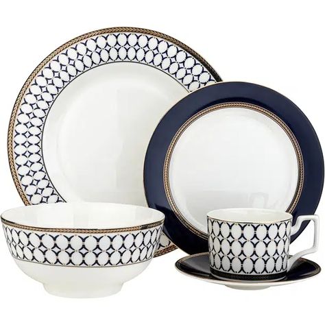 Rosdorf Park Johnya Porcelain China Dinnerware Set - Service for 4 | Wayfair Set Of Plates, Square Dinnerware Set, China Dinnerware Sets, Gold Dinnerware, Bone China Dinnerware, Luxury Tableware, Stoneware Dinnerware Sets, Stoneware Dinnerware, Elegant Dinner