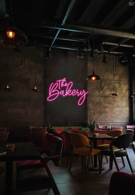 The Bakery Neon Sign for Shop and Store - Etsy Ukraine Pastry Shop Interior, Modern Bakery, Vintage Bakery, Bakery Interior, Small Bakery, Bakery Branding, Neon Words, Drink Bar, The Bakery