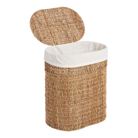 Salma Oval Seagrass Laundry Hamper With Liner and Hinged Lid - World Market Laundry Basket In Bathroom, Basket In Bathroom, Bathroom Storage Furniture, Bathroom Furniture Storage, Laundry Hamper, Hinged Lid, World Market, Wicker Laundry Basket, Bathroom Storage