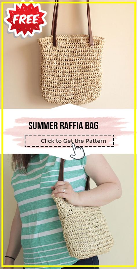 Cheap Summer Crochet Straw Bag, Crochet Raffia Bag Pattern Free, Summer Crochet Rattan Bag, Eco-friendly Crochet Straw Bag For Beach, Raffia Crochet Pattern Summer Bags, Raffia Crochet, Free Crochet Bag, Crochet Bag Pattern Free, Bag Pattern Free