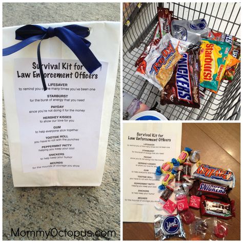 Police Officer Survival Kit - Appreciation Week Goodie Bags - Mommy Octopus Thank A Police Officer Day, Police Appreciation Week, Police Week Ideas, Police Officer Appreciation, Law Enforcement Appreciation, Police Appreciation, Police Wife Life, Law Enforcement Gifts, Blessing Bags