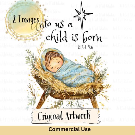 Christian Baby Jesus in the Manger Christmas Clip Art. This original clips art of the baby Jesus in the manger nativity will be a unique and wonderful clip art for all your print and sublimation projects!! Religious Christmas Clip Art. his listing is for 2 original digital images with TRANSPARENT BACKGROUNDS! High resolution. Bright, fun and fresh art inspired by my love for color and unique art!! These clip art images can be used for so many printing projects such as sublimation, children books Nativity Clip Art, Baby Jesus Watercolor, Jesus In Manger, Jesus In The Manger, Baby Jesus Painting, Baby Jesus Drawing, Baby Jesus In Manger, Nativity Clipart, Christmas Stationary