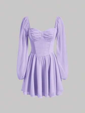 Free Returns ✓ Free Shipping✓. SHEIN MOD Sweetheart Neck Lantern Sleeve Ruched Purple Breast Cup Pleated Short Hem Princess Women Dress- Women Short Dresses at SHEIN. Light Purple Dress Formal, Light Purple Dress Short, Vestidos Color Lila, Lilac Dress Short, Purple Dress Formal, Vestido Color Lila, Purple Dress Short, Purple Princess Dress, Rapunzel Outfit