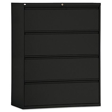 Alera LF4254BL 4-Drawer Lateral File Cabinet, 42 x 19-1/4 x 53-1/4-Inch, Black 4 Drawer File Cabinet, Lateral File, Lateral File Cabinet, Office Supply Organization, Steel Cabinet, Hanging Files, Modway Furniture, Hanging Rail, File Cabinet