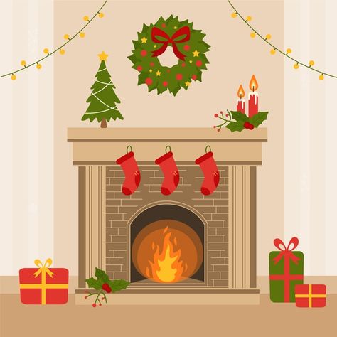 Diy Christmas Canvas, Fireplace Drawing, 달력 디자인, Christmas Cards Kids, Vector Christmas, Christmas Mantle, Christmas Fireplace, Kids Calendar, Christmas Drawing