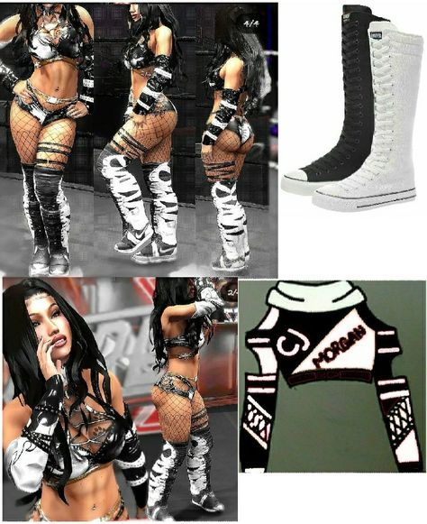 Wwe Diva Costume, Wwe Inspired Outfits, Ring Gear Wrestling, Wwe Womens Outfits, Wwe Outfits Woman Ideas, Wwe Gear Ideas, Liv Morgan Outfits, Cute Wrestling Outfits, Wwe Outfits Woman