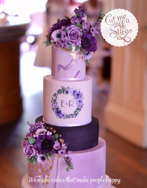 Muted Purple Wedding, Deep Purple Wedding, 4 Tier Wedding Cake, Purple Wedding Cake, Muted Purple, Purple Wedding Cakes, Beautiful Cake Designs, Purple Cakes, Sweets Table