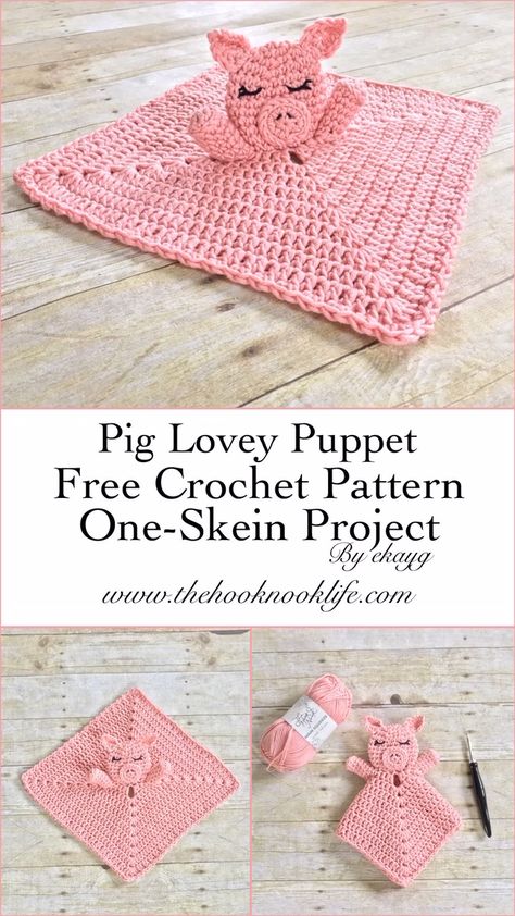 Crochet Lovey Free Pattern, Crochet Pig, Lovey Pattern, Crochet Lovey, Puppet Patterns, Lovey Blanket, Crochet Snowflakes, Baby Clothes Patterns, Baby Lovey