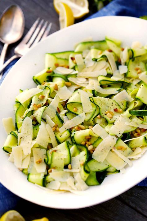 Zucchini Ribbon Salad, Lemony Dressing, Zucchini Zoodles, Ribbon Salad, Vegetarian Substitutes, Shaved Parmesan, Zucchini Ribbons, Resep Salad, Zucchini Salad