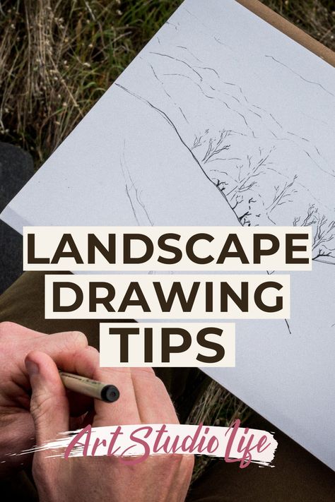 Drawing landscapes can be a challenge, but with just a few (essential) landscape drawing tips, you can easily begin to create more realistic and compelling looking landscape drawings! Learn more about how to deal with the physical and environmental elements that make up a landscape drawing, by getting started with the fundamental drawing tips included in the article, here. Learn To Draw Landscape, How To Sketch Landscapes Step By Step, How To Sketch A Landscape, Beginning Drawing Ideas, Drawing Landscapes Easy, How To Draw Landscape Step By Step, Landscape Sketch Ideas, Ink Landscape Drawing, How To Draw A Landscape