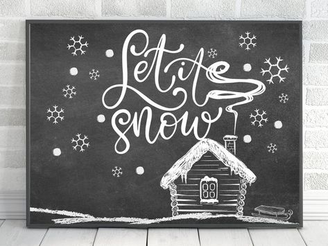 Cabin Chalkboard Art, Let It Snow Chalkboard Art, Chalkboard Winter Art, Snow Chalkboard Art, Simple Holiday Drawings, Winter Whiteboard Ideas, Chalkboard Designs Easy, Winter Chalkboard Art Ideas, January Chalkboard Art