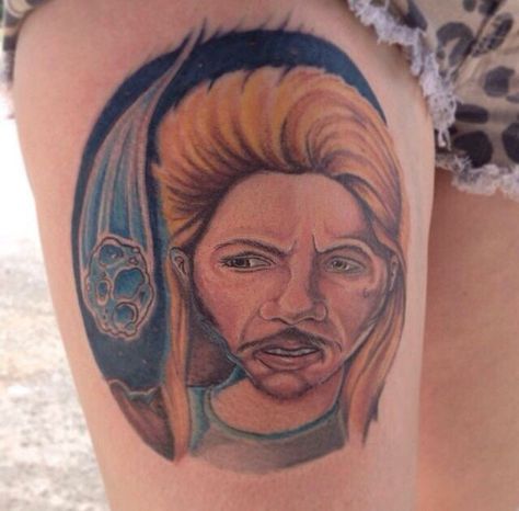 Joe dirt tattoo on my leg Joe Dirt Tattoo, John Wayne Tattoo Ideas, John Wayne Inspired Tattoos, Chicken Joe Tattoo, Joe Lieber Tattoo Flash, Joe Dirt, Tattoo On, Portrait Tattoo, I Hope