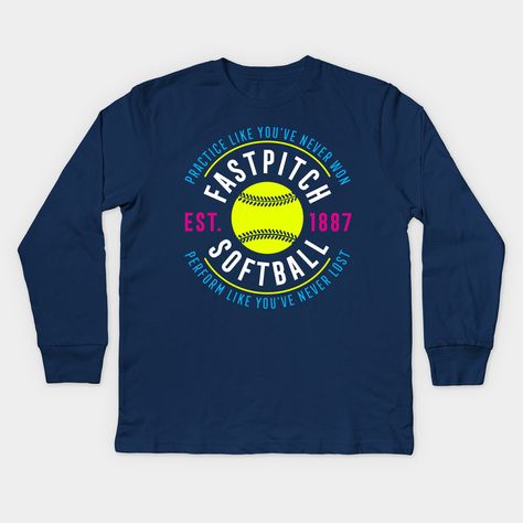 These fastpitch softball shirts are for any girls softball games.Featuring bright letters and a large neon softball centering the front.College softball shirts are a big deal to people so show off your pride and let everyone know you're a softball fan.Softball shirts for girls are a great way to show team spirit. -- Choose from our vast selection of kids Long Sleeve T-Shirts to match anything from your child's favorite design to unique, funny designs to make the perfect custom graphic Youth Long Girls Softball Shirts, Fastpitch Softball, Girls Softball, Baseball Softball, Sports Baseball, Softball, Funny Design, Shirts For Girls, Long Sleeve Tshirt Men