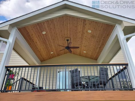 Roof over Trex – Deck and Drive Solutions - Iowa Deck Builder Roofs Over Decks, Deck Roof, Deck Remodel, Patio Remodel, Deck Makeover, Pool House Designs, Garage Roof, Cedar Roof, Deck Colors