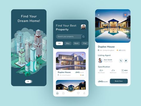 Real Estate Mobile App Design by Shaharia Hossen Creative App Design, House App, App Home, App Design Layout, Ui Design Dashboard, Mobile App Design Inspiration, App Interface Design, App Interface, App Design Inspiration