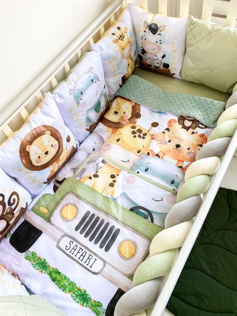 Colorful Baby Bed, Safari Bebe, Crib Sets For Boys, Baby Boy Bedding Sets, Children's Bedding, Cot Bedding Sets, Crib Pillows, Baby Crib Sets, Baby Bedding Set